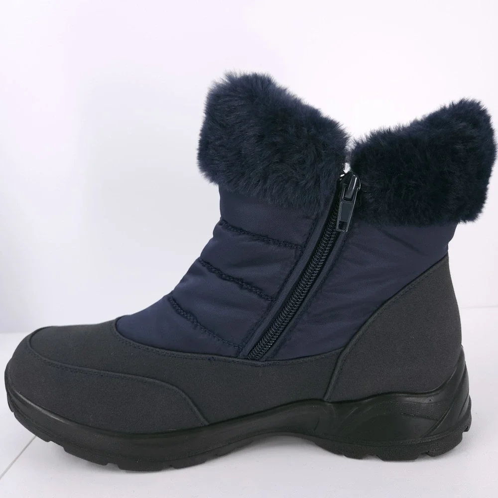 Easy Street Dry Waterproof Frosty Navy‎ Winter Booties Cozy Zip Womens Size 9 WW